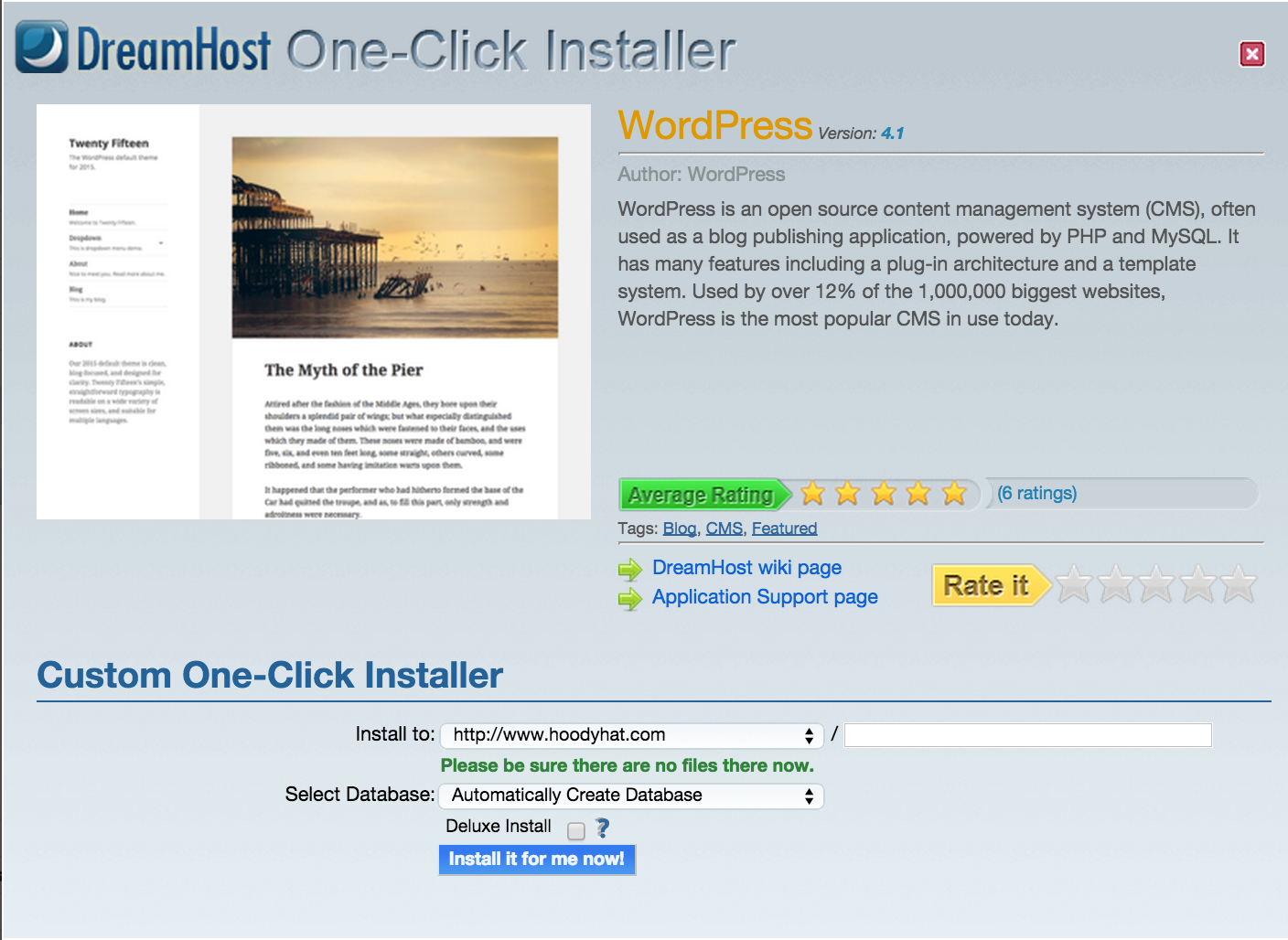 Dreamhost One Click Install Wordpress Hosting