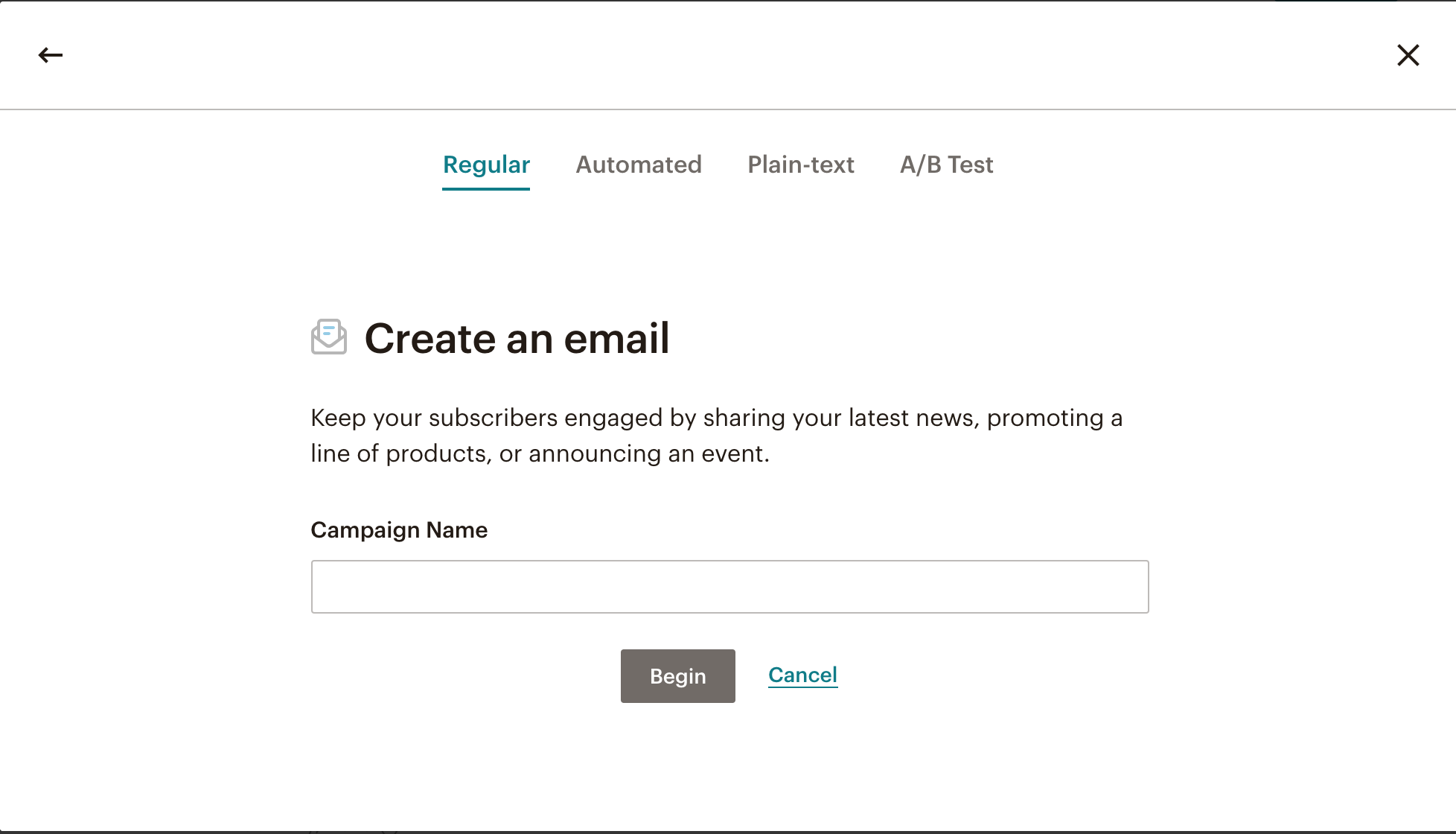 Создать емайл. A/B тест MAILCHIMP. MAILCHIMP create New email.